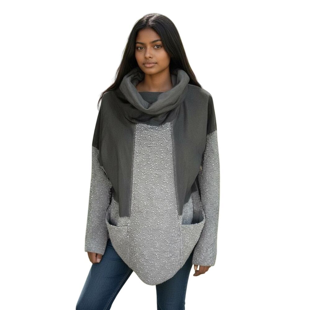 Belle France Cozy Gray Top With Cowl Neck- Womens Size Large- Made in Italy